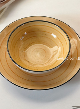 白桃先生 ins手绘陶瓷餐具饭碗泡面10.5大盘子套装泼墨家用餐厅