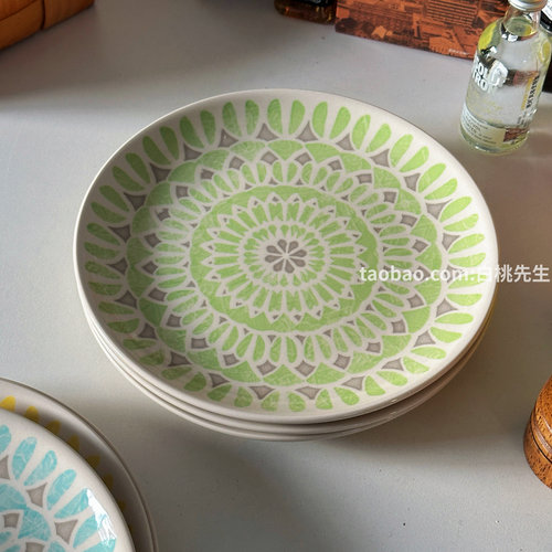 陶瓷家用波西米亚民族印花拍照简约ins甜品餐菜沙拉盘子好看特别