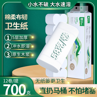 雨森速溶卷纸可溶卫生纸家用擦手纸厕纸学生宿舍卷筒5层700g12卷