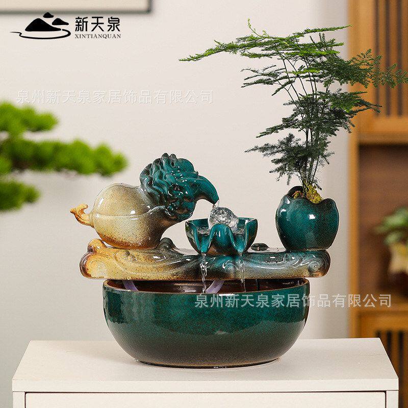 新中式迷你景观盆景瀑布喷泉造景流水摆件循环水桌面陶瓷鱼缸小型