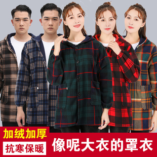 羽绒服罩衣大人冬季短款加绒加厚时尚小个子工作服围裙护衣男女士