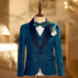 男童西装蓝色儿童礼服演出服闪亮小主持人生日宴会钢琴演奏服走秀