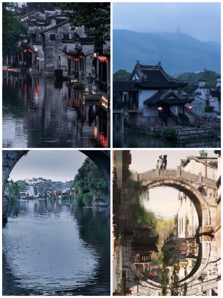 中国传统建筑古典古风江南水乡古镇古城徽派园林山水唯美图片素材