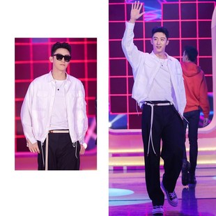 收绳宽松机能衬衣收腰多口袋短款 黄景瑜同款 潮工装 衬衫 外套男 个性