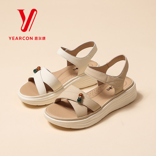 意尔康女鞋休闲凉鞋2026夏季新款平底低跟软底舒适沙滩鞋17558Y