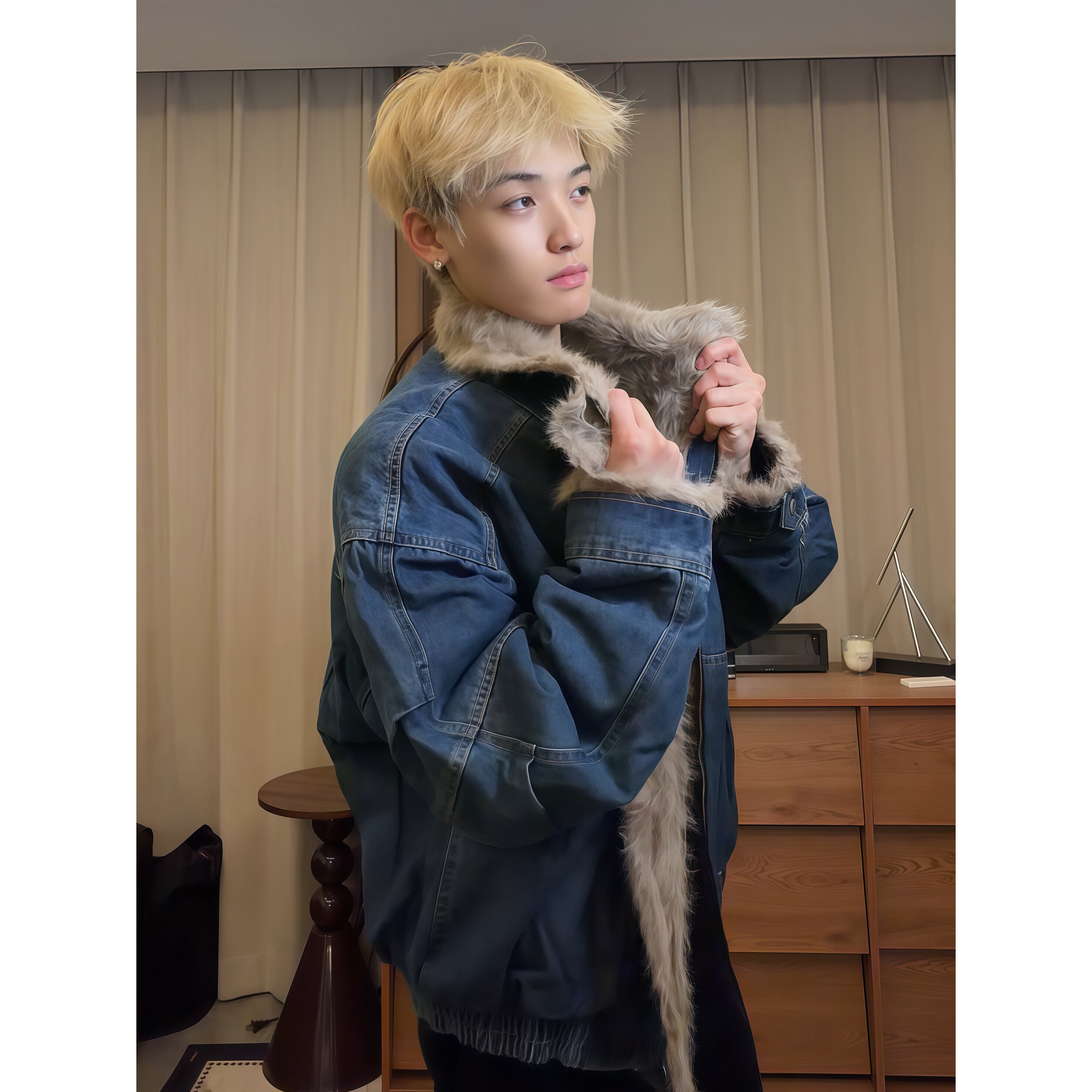 冬季美式潮牌复古座山雕毛领牛仔羽绒棉服男短款加厚保暖夹克外套