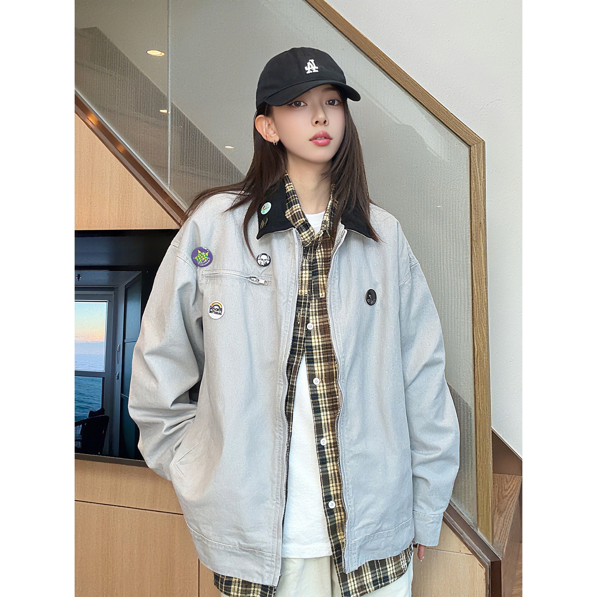 美式复古翻领巴恩风外套男女秋季重磅水洗底特律夹克短款翻领褂子