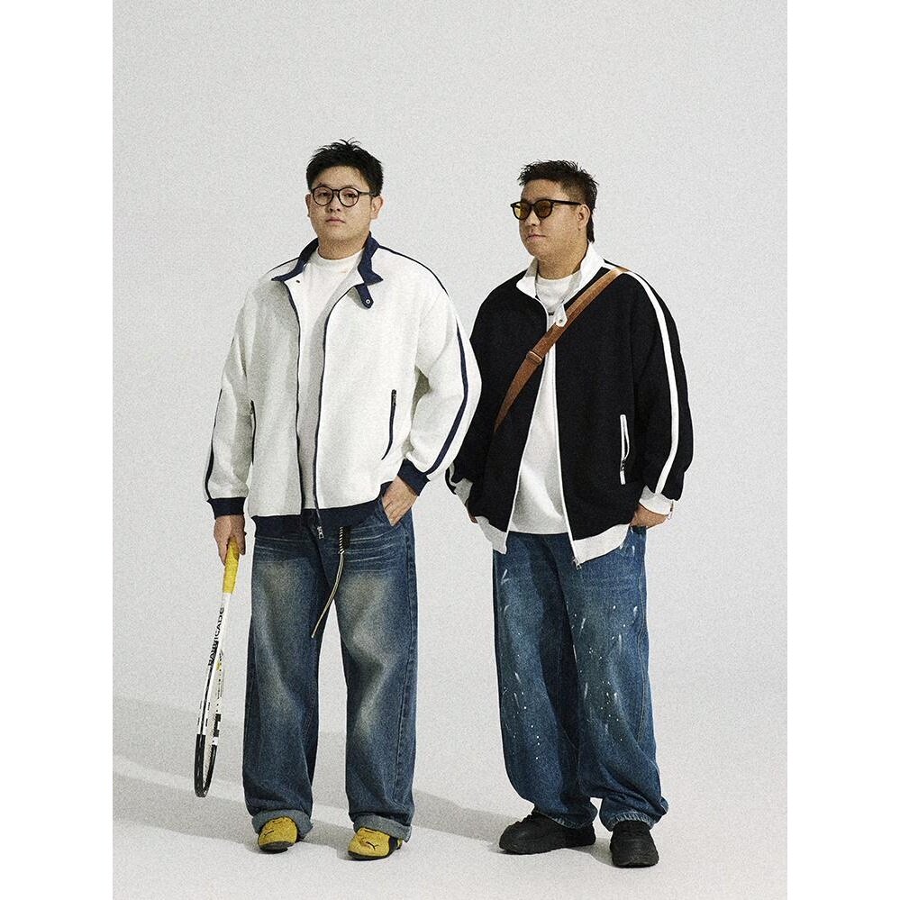 陈达浪大码男装秋季新款美式复古宽松休闲立领拉链夹克外套