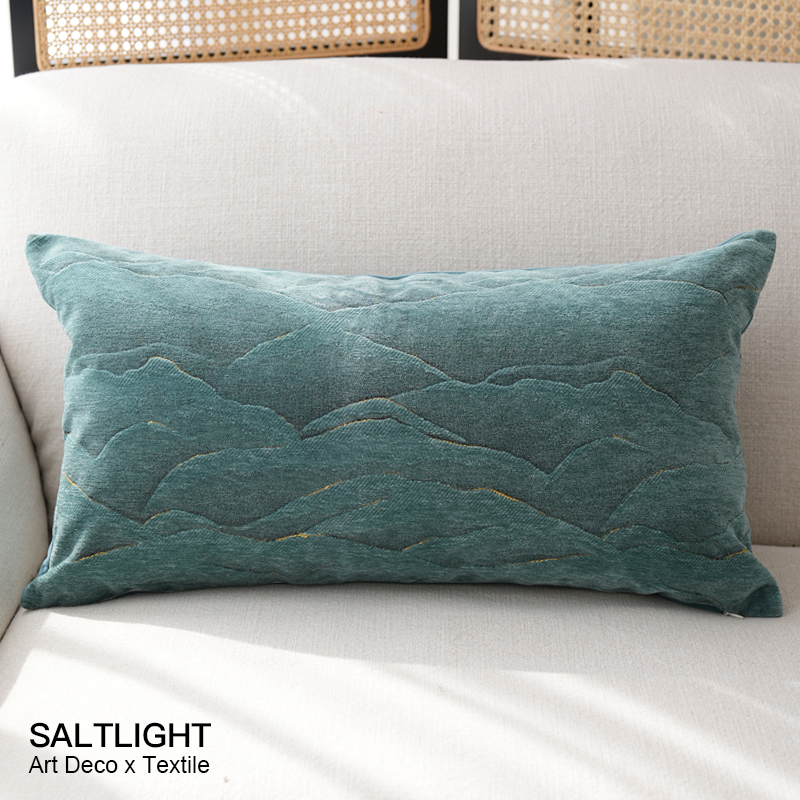 『春山在望』新中式山水绿色长腰枕沙发靠垫床头靠包样板抱枕