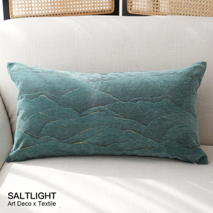 『春山在望』新中式山水绿色长腰枕沙发靠垫床头靠包样板抱枕