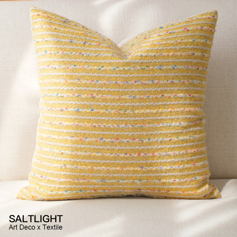 『自然织语』侘寂黄色条纹亚麻羊毛混纺靠垫沙发抱枕方枕