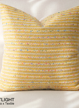 『自然织语』侘寂黄色条纹亚麻羊毛混纺靠垫沙发抱枕方枕