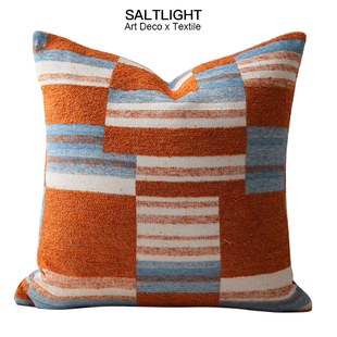光与盐中古风橙色几何图形抱枕靠垫样板房客厅沙发方枕