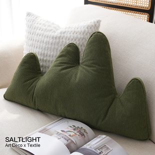『春山在望』北欧简约春山绿色灯芯绒床头靠枕客厅沙发靠垫腰枕