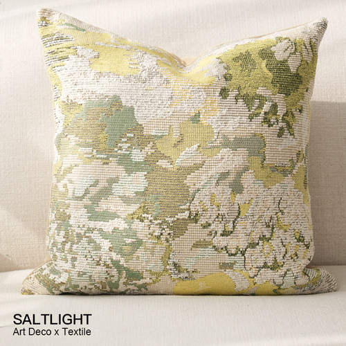 『春日繁花』现代简约黄绿色提花肌理沙发抱枕样板间靠垫