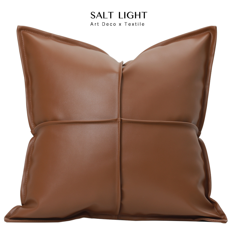 现代简约酒店样板间靠包腰枕橘色轻奢抱枕pu皮客厅沙发靠垫套靠枕