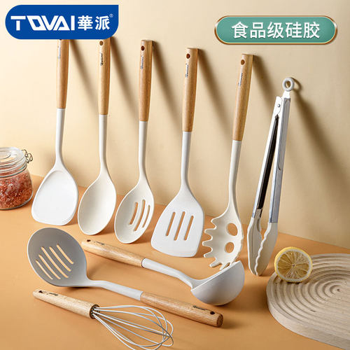 加大榉木柄硅胶厨具硅胶铲勺高颜值炒菜锅铲