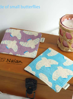 Naian手作老粗布土布双面印花飞鸟波点文艺杯垫蓝色紫色隔热垫