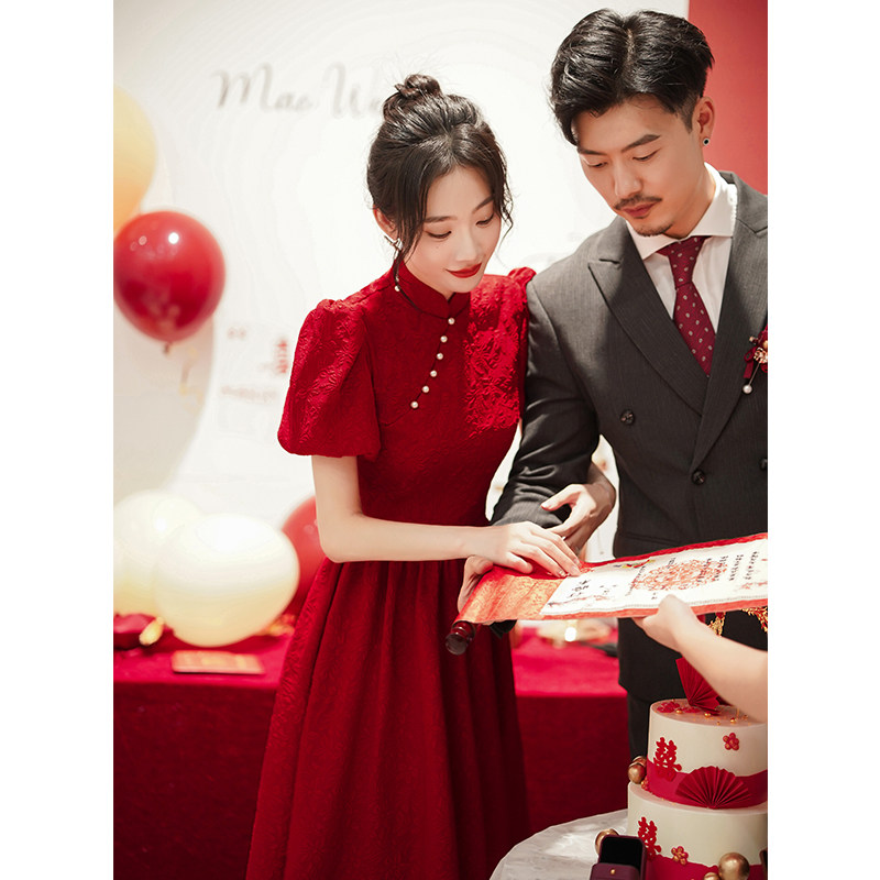 中式旗袍敬酒服新娘2023新款夏季小个子显瘦回门连衣裙女平时可穿