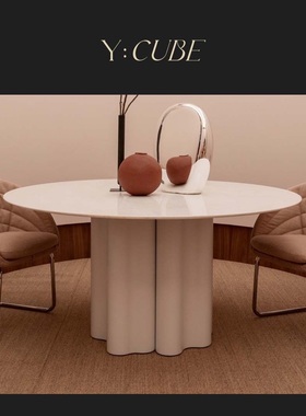 Y:CUBE意大利进口Saba Teatro Magico玻璃板材大理石白色设计餐桌