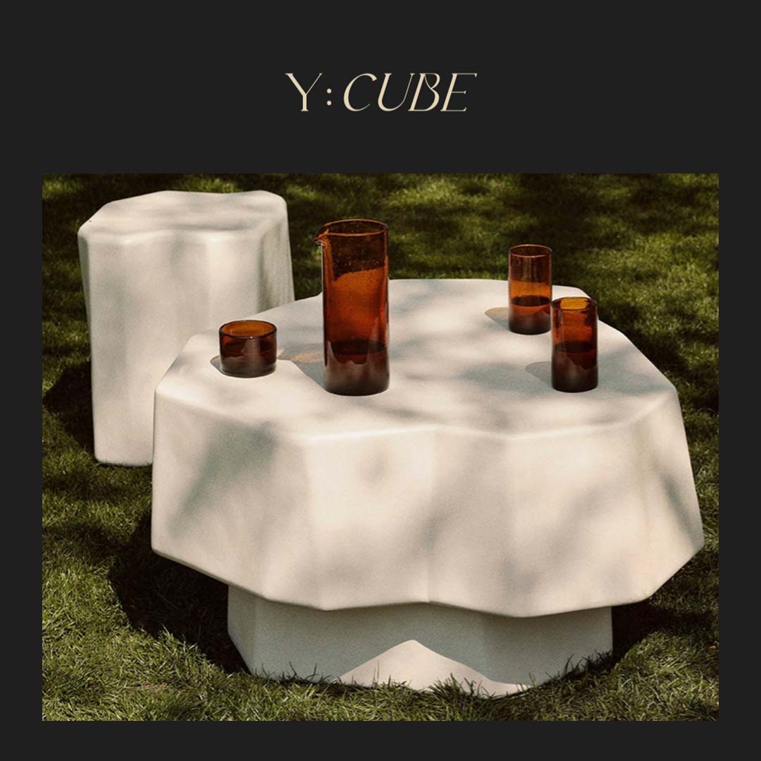 现货Y:CUBE丹麦进口ferm LIVING Staffa极简白色户外茶几边几凳子