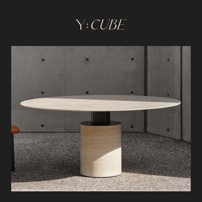 Y:CUBE意大利进口Acerbis Creso石材玻璃金属设计几何餐厅餐桌子