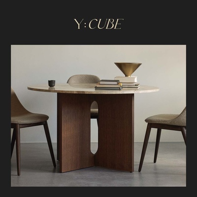 Y:CUBE丹麦进口Audo Androgyne餐厅几何木质石材圆形餐桌子