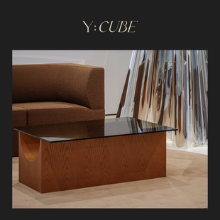 Y:CUBE西班牙进口SANCAL Vestige彩色实木玻璃长方形茶几咖啡桌
