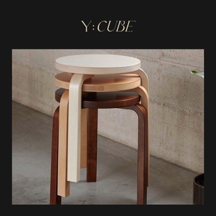 Y:CUBE芬兰进口Artek Stool 60经典大师设计木质现代简约餐桌圆凳
