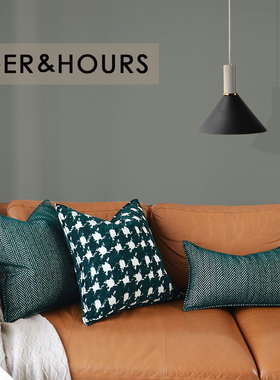 简约现代重磅雪尼尔千鸟格抱枕绿色人字纹沙发靠垫床上腰靠办公室