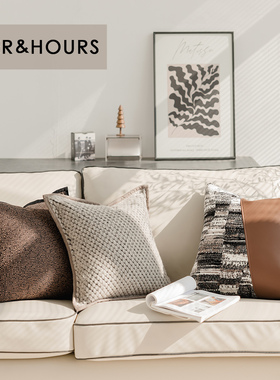 设计师高品质焦糖系美拉德风格生态真皮沙发客厅酒店卧室抱枕靠垫