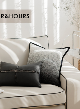 现代轻奢酒店样板间黑色皮拼接设计师沙发客厅靠垫车载腰枕靠包