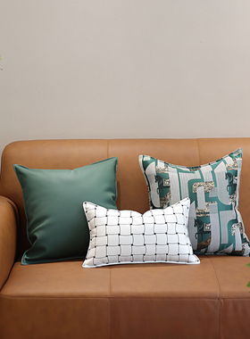 清凉品质简约现代绿色系抱枕组合搭配橘色棕色米色客厅沙发靠垫
