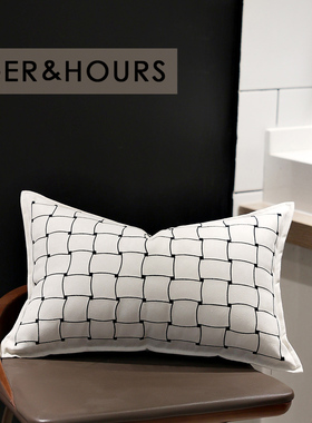 渡家原创样板间麂皮编制纹刺绣单人沙发客厅腰枕腰靠抱枕现代简约