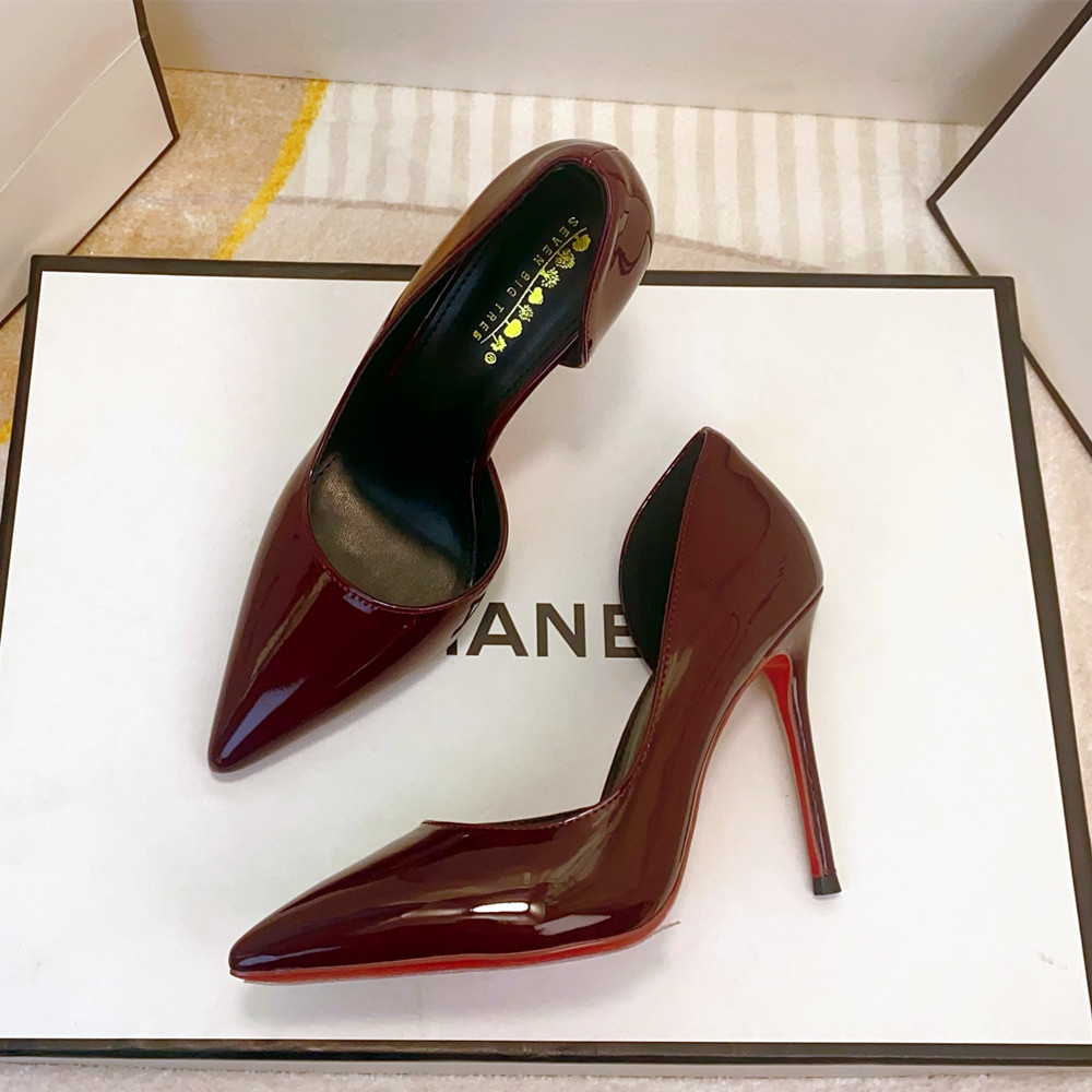 欧美侧镂空高跟鞋女漆皮亮面性感御姐风百搭细跟牛血红色宴会单鞋,女鞋,浅口单鞋,淘宝优惠券,粉丝福利购,淘宝优惠卷