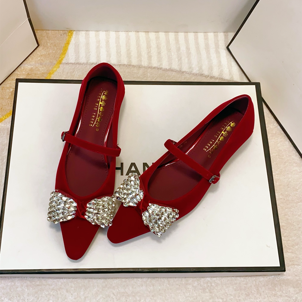 法式西施绒面单鞋女水钻蝴蝶结软底轻便通勤鞋一字扣带坡跟平底鞋,女鞋,浅口单鞋,淘宝优惠券,粉丝福利购,淘宝优惠卷