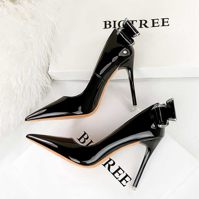 后蝴蝶结浅口高跟单鞋浅口欧美风