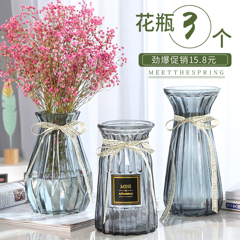 【三件套】欧式创意玻璃瓶客厅玻璃花瓶摆件水培插花干花花瓶花器