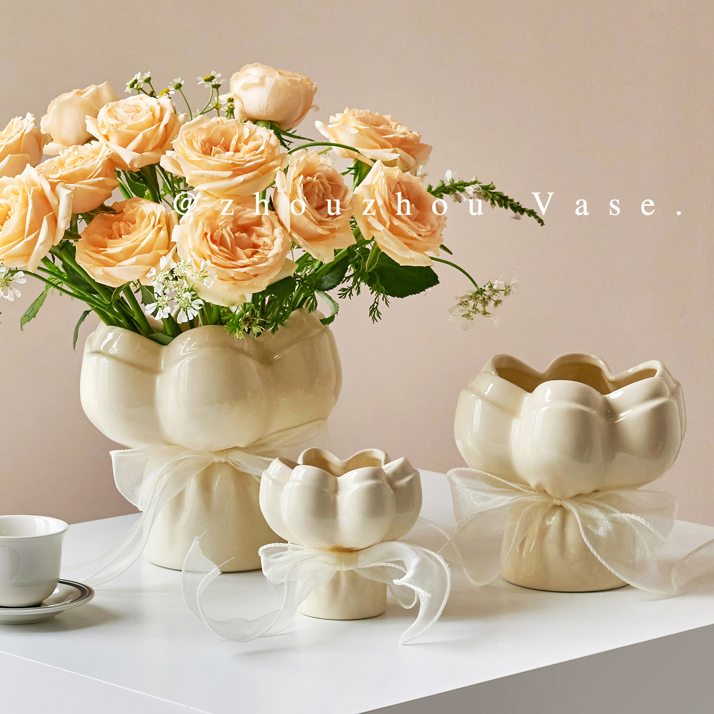 花束设计感小众法式奶油陶瓷