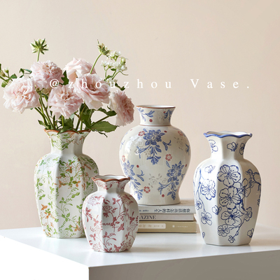 新中式中古青花瓷复古花瓶