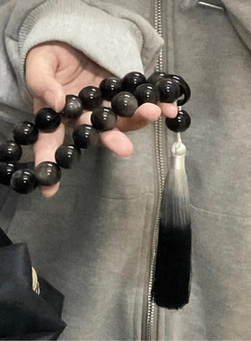 灵隐黑曜石手持绕指柔男女静心古风把玩琉璃十八子金曜石菩提手链