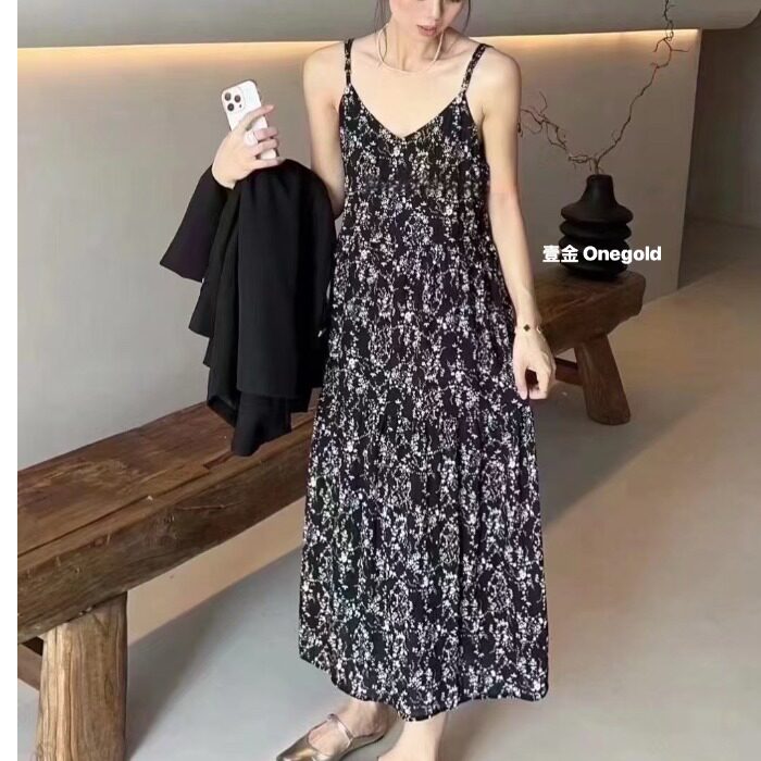 小众设计感清新少女感碎花雪纺吊带裙连衣裙女