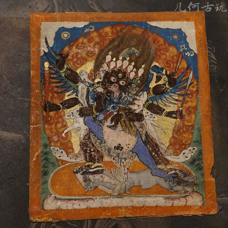 【几何】清代早期马头金刚老唐卡扎卡 少见题材 保存完整老物3724