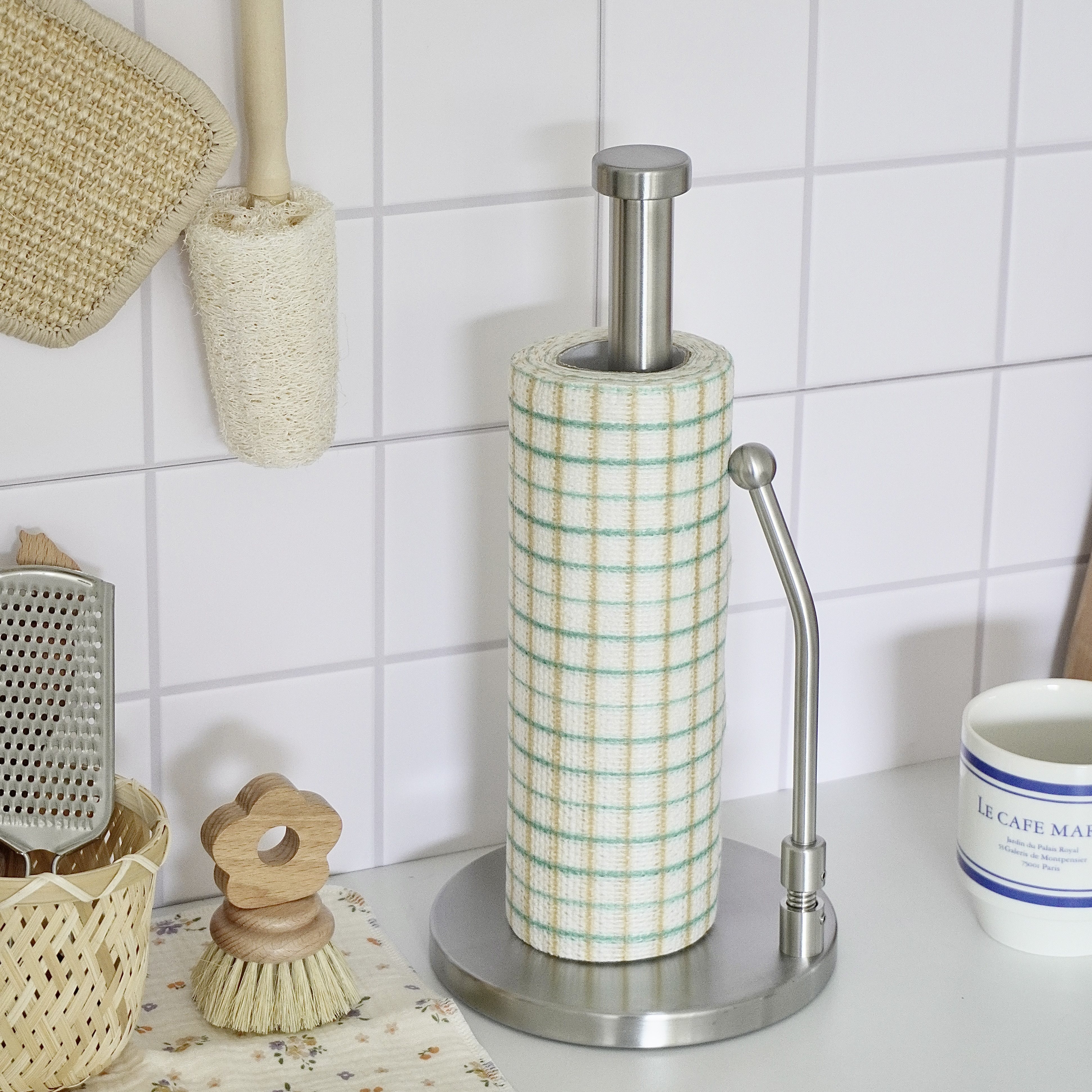 不锈钢厨房卷纸架台面立式纸巾架叉腰大卷筒纸架保鲜膜收纳置物架