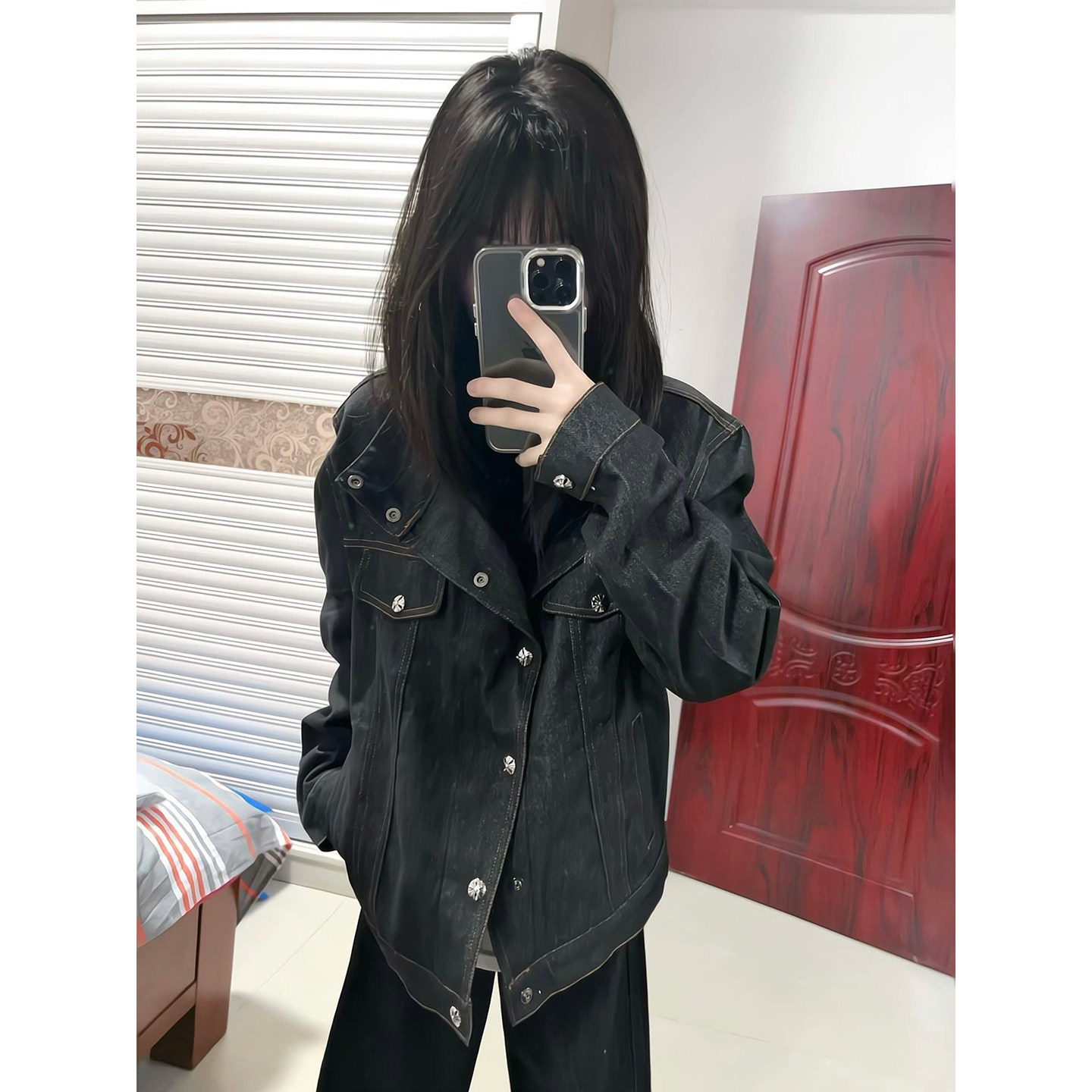 0919k休闲上衣黑色立领牛仔外套男款秋季硬短款牛仔衣高级感图片