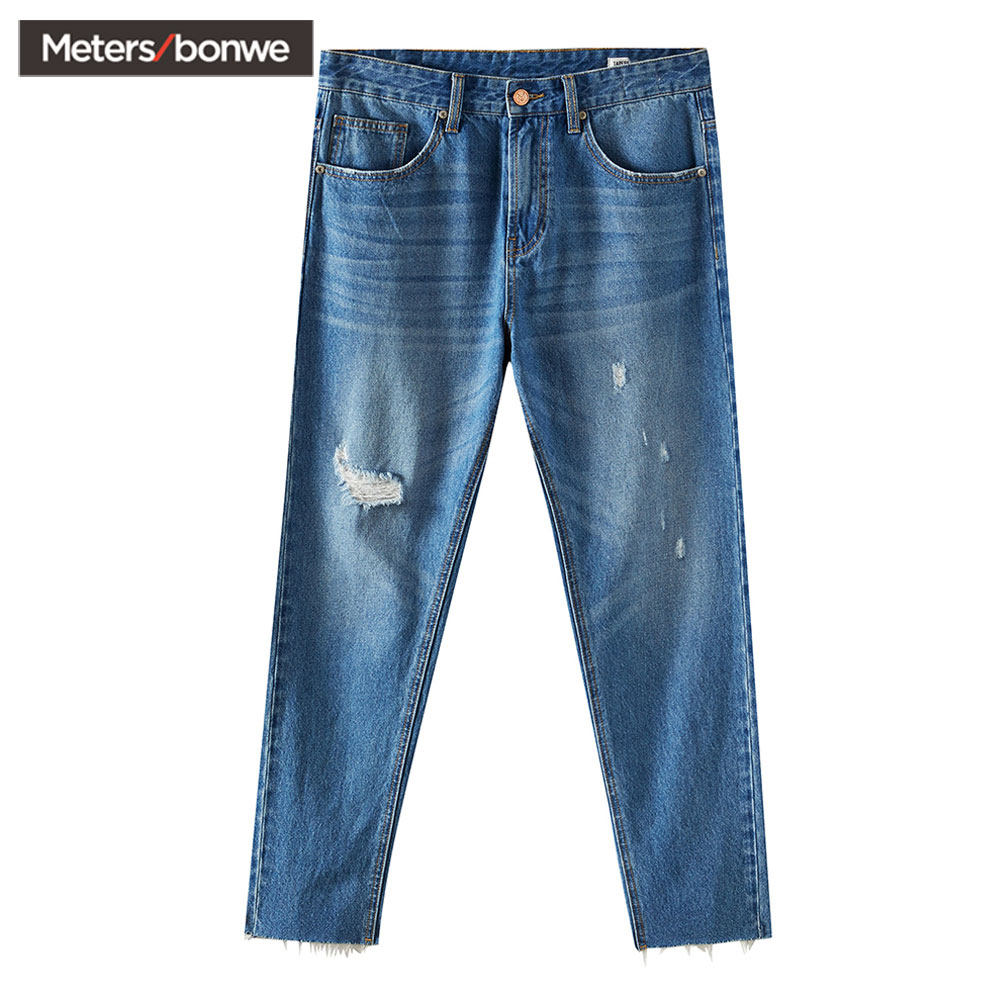 美特斯邦威牛仔男裤夏装新款休闲潮流破洞九分裤男757167