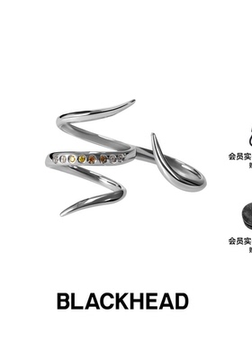 【郑润泽同款】BLACKHEAD/黑头黑胶浪潮系列尖刺碎钻双指戒指夸张