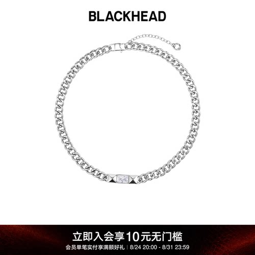 黑头朋克铆钉方钻古巴链项链
