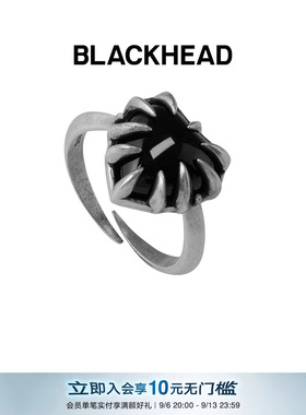 BLACKHEAD/黑头S925银尖刺爱心戒指原创设计开口可调节别致个性