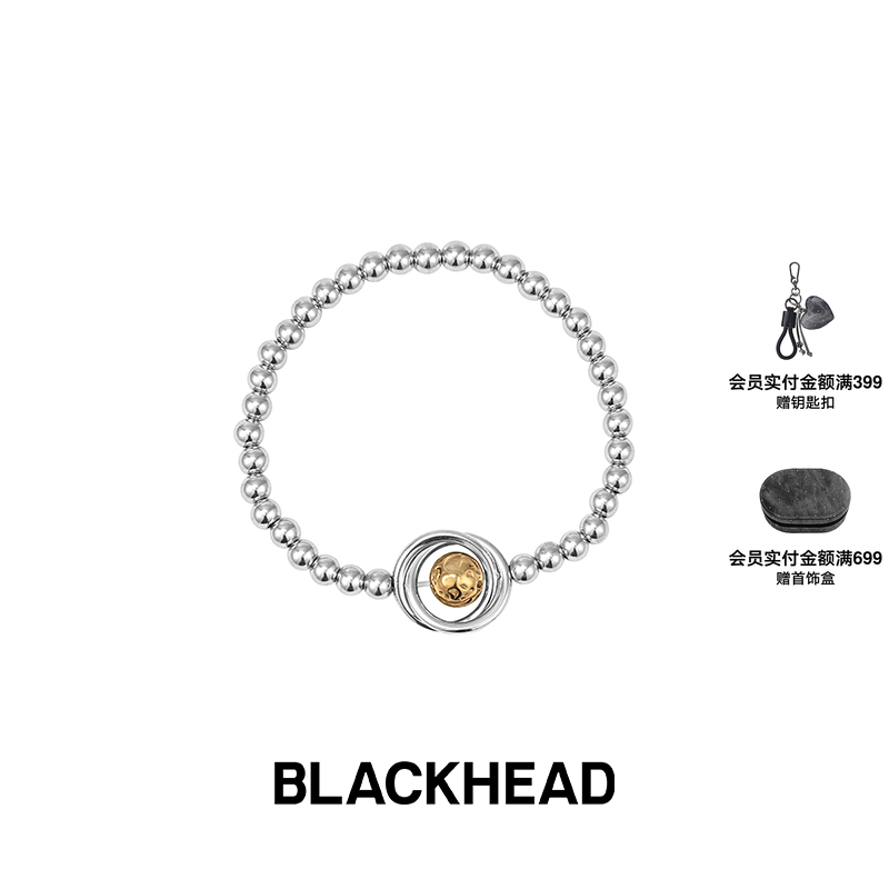 BLACKHEAD/黑头设计师潮牌 金银拼色星球双轨装饰钛钢串珠手链潮